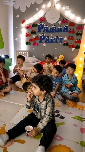 Children enjoying a cosy pyjama party